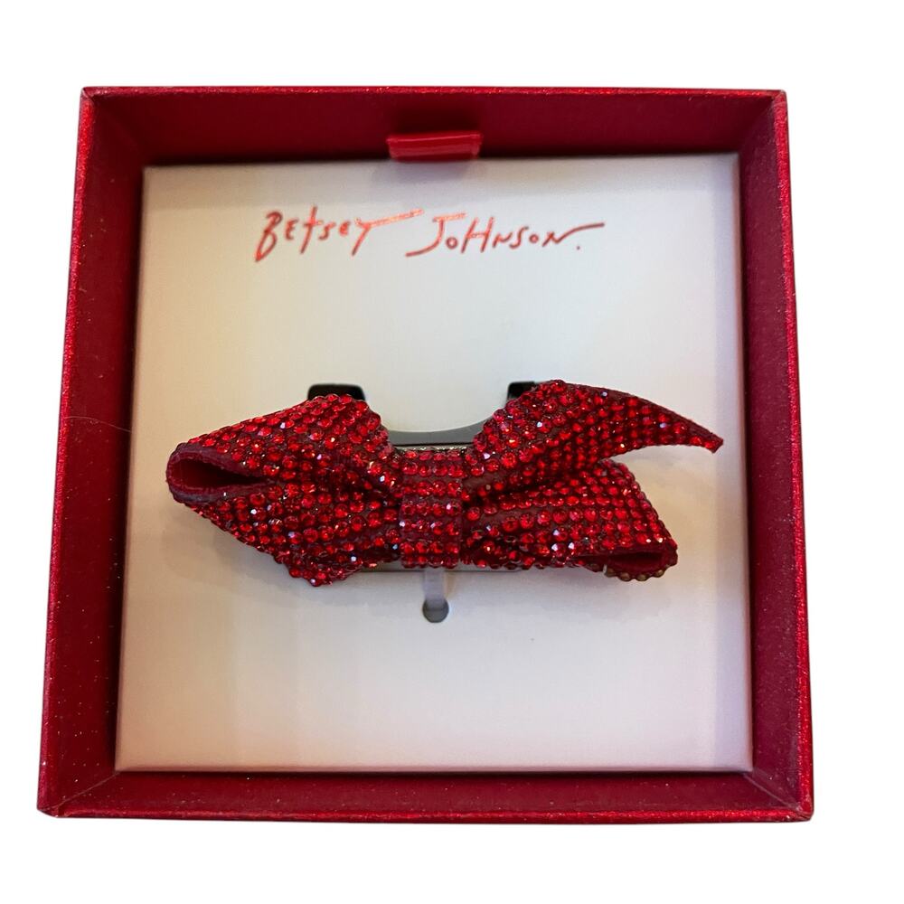 Betsey Johnson Red Rhinestone Bow Ring Size 7 Stretch Band Holiday Bling New - Picture 13 of 15